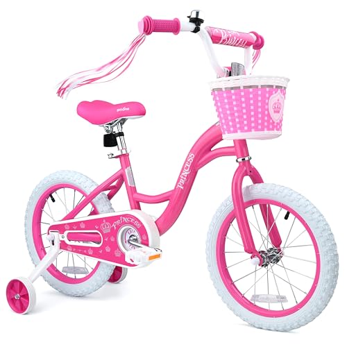 Image of Girls Bike for Toddlers Ages 2-5 Years, 12 14 16 Inch Princess Kids Bike with Training Wheels, Sparkling Frame, Basket, Streamers, Pink Pedal Bicycle, Birthday Gift