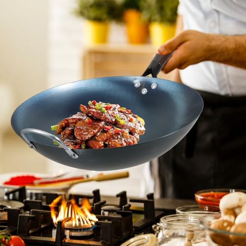 Wok de hierro redondo 32cm con mango de madera miniatura 3