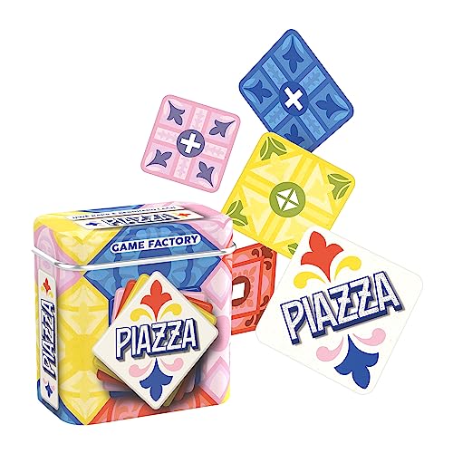 Game Factory 646309 Piazza, das Mini-Legespiel in handlicher Metalldose, Kartenspiel für Erwachsene und Kinder ab 8 Jahren, Reisespiel, Weiß