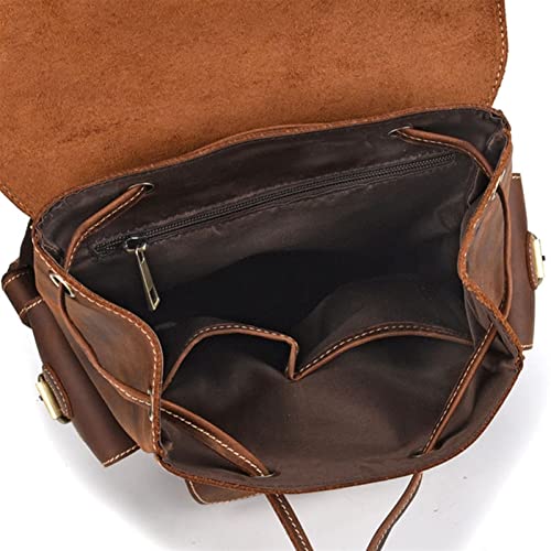 Hiking Rucksack Retro Cowhide Bag Personality Men Backpack Leather Cool Casual Trave,Brown2
