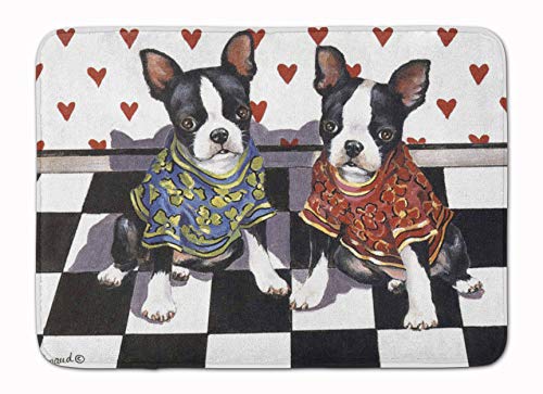 Caroline's Treasures PPP3249RUG Boston Terrier Puppy Love Machine Washable Memory Foam Mat, Bathroom Rug, Non-Slip Bath Mat, Durable Thick Washable Rugs for Kitchen, Bathroom Quick Dry, Decorative