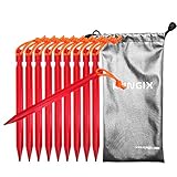 Kungix Tent Stakes Pegs 7” Aluminium Alloy with Reflective Rope 10-Piece (Red)