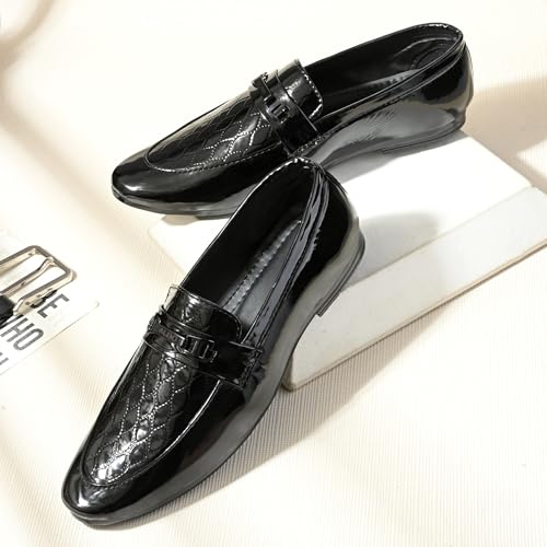 Image of Men's Glossy Patent Finish Slip-On Design Loafer Shoes for Office Party Wedding & Business Wear