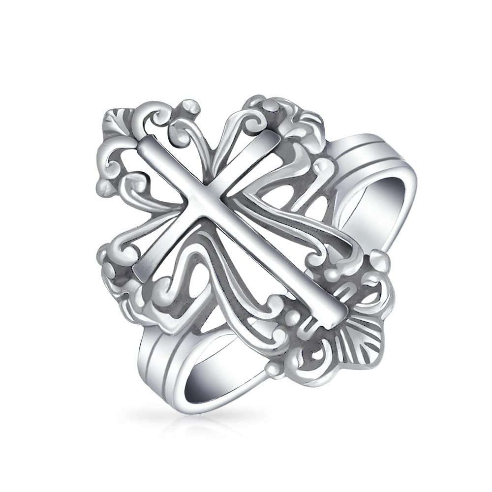 Bling Jewelry Siegelring mit breitem Schnitt, christliches Kreuz des heiligen Johannes, einfach, für Damen, Teenager, Männer, .925 Sterlingsilber, glänzend poliert