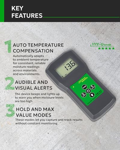 Concrete Moisture Meter CME-822 – Non-Destructive Digital Moisture Meter for Concrete Floors, Slabs & Walls, Surface Moisture Tester 0-70% with Backlight & Alarm