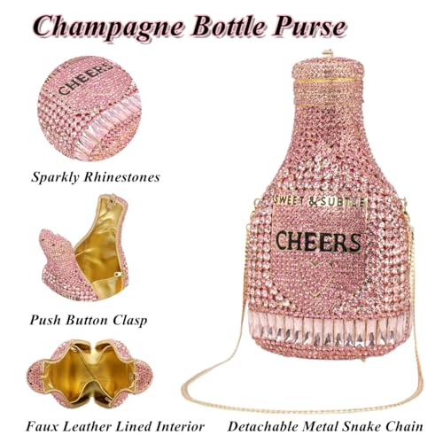 Image of Rhinestone Champagne Bottle Clutch, Luxury Evening Bag for Women
