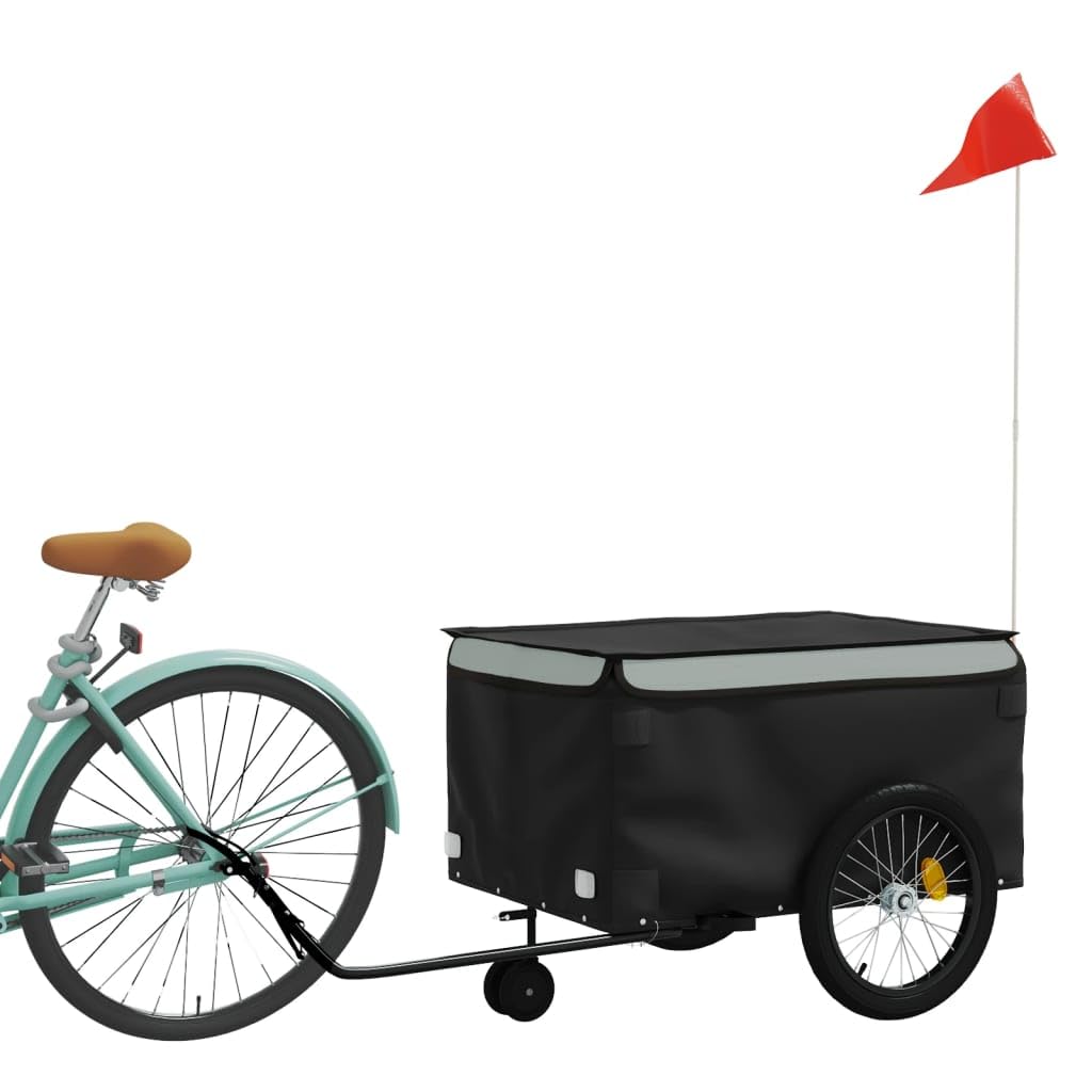 Przyczepa rowerowa, czarna i niebieska, z żelaza z tkaniny Oxford, udźwig, dyszel, sprzęgło, flaga bezpieczeństwa, na zakupy, wycieczkę i kemping