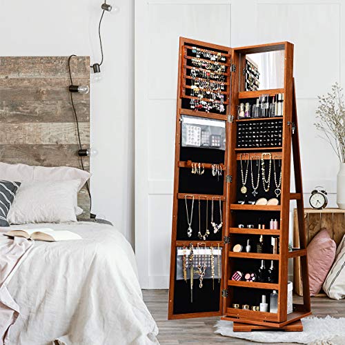 CHARMAID 360° Swivel Jewelry Armoire with Full Length Mirror & Large Storage Cabinet