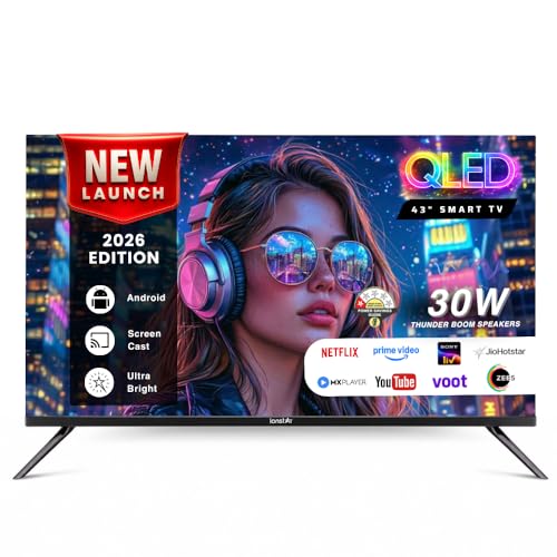 Image of IONSTAR 108 CM (43 inches) Full HD Smart QLED Android TV 2026 | 1000+ Apps Support | USB Ports | Smart Voice Control | 30W Thunder Speakers | Cloud Voice Connect | Frameless | 43S-MXMCL-EK
