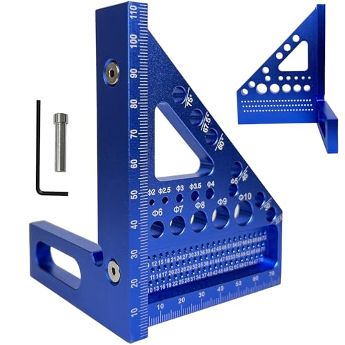 3D Multi-Angle Measuring Ruler, Carpenter Square Protractor 22.5-90 Degree with Position Pin, Aluminum Alloy Miter Triangle Ruler Layout Measuring Tools, Woodworking Tool (Metric)