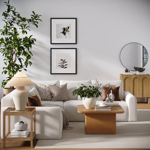 Image of Nathan James Rein Organic Modern Coffee Table, Rustic Wood Square Coffee Table with Rounded Edge, Pedestal Coffee Table for Living Room, Light Brown