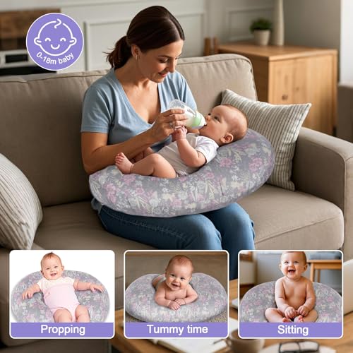 Image of x-vesolje Nursing Pillow, Breastfeeding Pillow with Removable Cover, Ergonomic Breast Feeding Pillow, Baby Feeding Support Pillow for Mom Easier Breastfeeding- Original Size /Dusky Floral