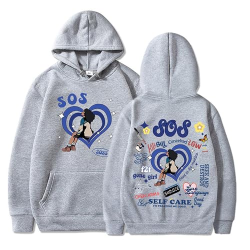 Sweat manga SZA tour SOS de couleur grise en taille TP pour hommes et femmes