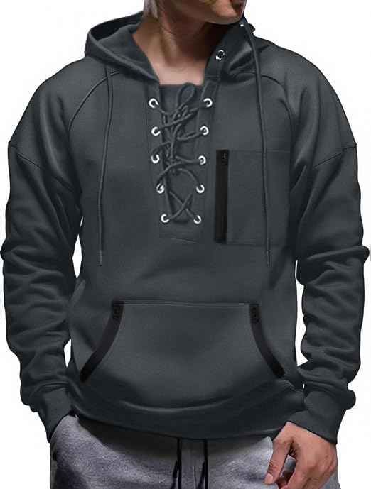 Men's Hoodies tactical hoodie Men Lace Up Sweatshirts Slim Fit Athletic Pullover Outdoor Long Hoodie with Pocket - Image 2