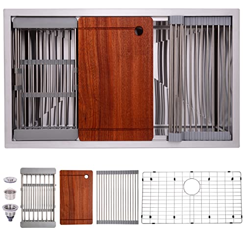 TopCraft Undermount HRS3219GSS Küchenspüle, Edelstahl, Arbeitsstation, Küchenspüle, Bar, Spüle, Einzelbecken mit integrierter Kante, 81,3 cm (32 Zoll) Cover