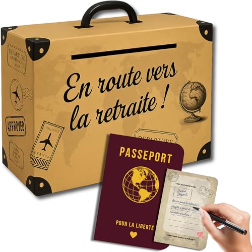 Urne Départ Valise avec Livre d’Or Passeport | Boîte à Enveloppes et Tirelire Cagnotte Originale pour Fête de Départ | Décoration Thème Voyage...
