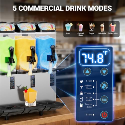 Image of Slushie Machine Commercial, 15Lx3 Tanks Commercial Slushy Machine, Large Margarita Machine with LED Light, Quick Making, Slushie Machine for Restaurant Bar Beer Home Party Alcoholic Drinks, Silver