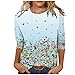 Blusa da Donna a Manica con Collo a V Vintage T-Shirt Donna Moda Floreale Stampata Maniche di Media Lunghezza Girocollo Casual (L,8blu)