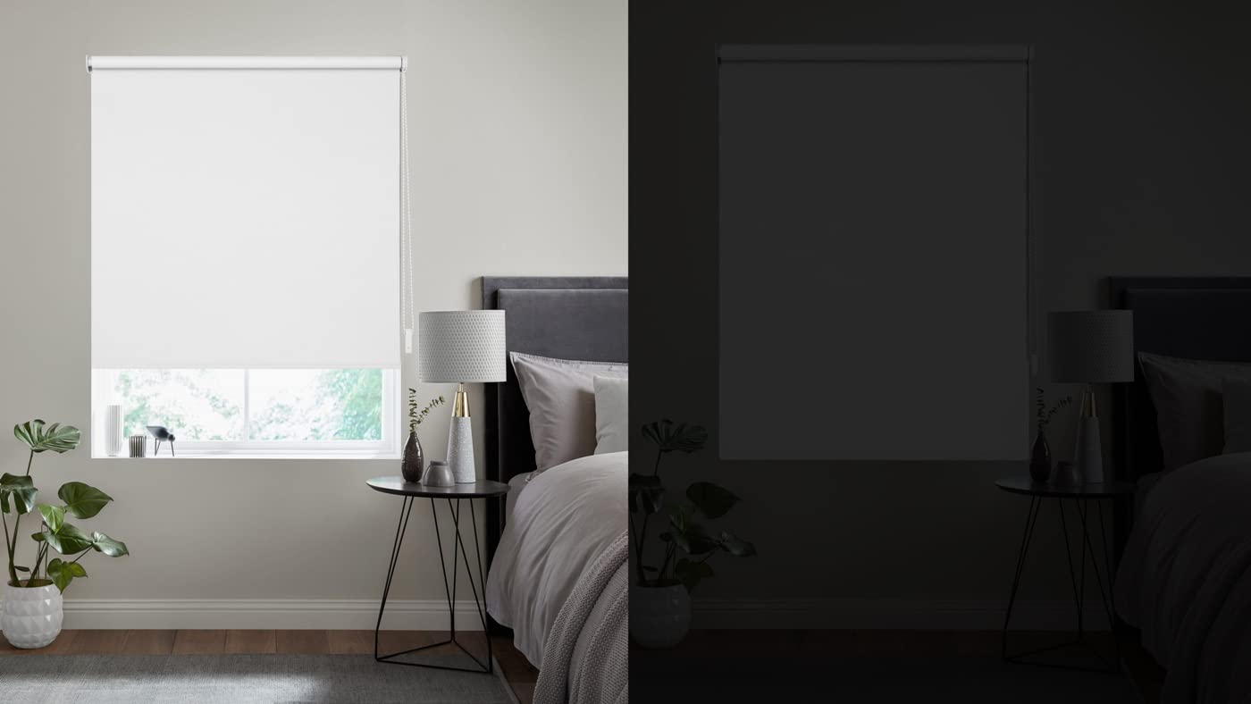 Tenda avvolgibile oscurante termica 50 x 130 cm (larghezza tessuto 46 cm) bianca senza fori con rivestimento dello stesso colore Oeko-TEX Standard 100 protezione della privacy protezione solare
