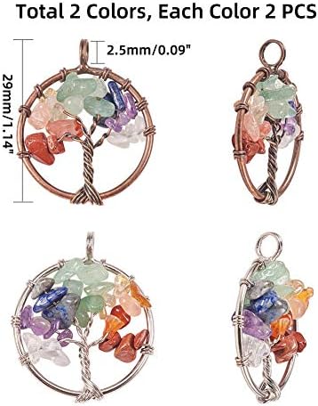 PandaHall Elite 4pcs Tree of Life Pendant Charms Gemstone Chakra Crystal Stone Pendant for Necklace Earring Necklace Jewellery Making (Platinum, Red Copper)