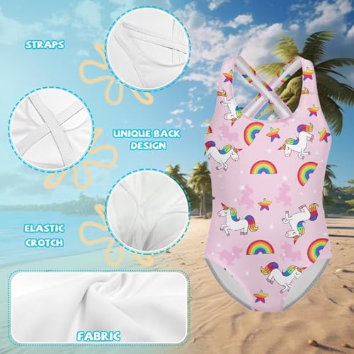 Image of Girls One Piece Swimsuits Teens Sleeveless Back Cross Strap Bathing Suit Kids Quick Dry Cute Beach Swimwear(5-14)