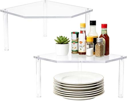 AKAZA 2Pcs 2-Tier Corner Stackable Organizer Shelf for Bathroom & Kitchen - Cabinet Storage Shelf Rack, Shelves, Kitchen Counter and Cabinet Shelf, Storage Rack Organizer Clear