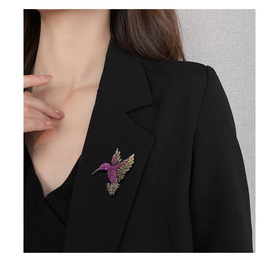 Image of Hummingbird Gift for Women Girl Hummingbird Brooch Rhinestone Animal Pin Corsage Lapel Backpack Pin Christmas Anniversary Decorative Accessory Jewelry