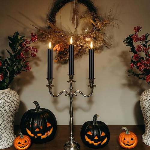 Image of Black Flameless Taper Candles with Remote, 6.4 Inch Halloween Candlesticks, Plastic Short LED Candles for Home Party Festival Decor, 6 Pack