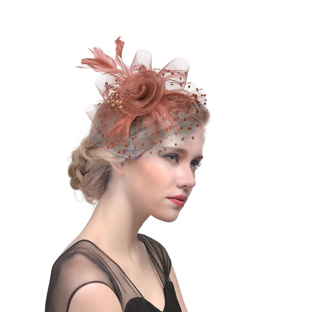FBHappiness Fascinators Women Flower Mesh Ribbons Feathers Hat Headpiece Or A Clip Cocktail Tea Party Headwear ，Cocktail Hats