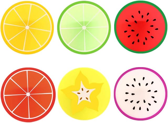 Comfysail Carambole Orange Green Orange Lemon Watermelon Pitaya Round Brilliant Silicone Fruit Slice Drink Coasters/Carving Tableware Placemat/Cup Mat/Pad (Fruit coaster 6pcs)
