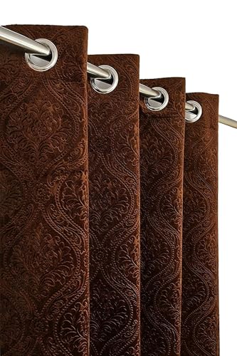 Image of Window Curtain 5 Feet Long for Living Room - Window Curtain Set of 1 Pcs Panel, Velvet Blackout & Stylish Parda for Home Decor & Office Brown Colour