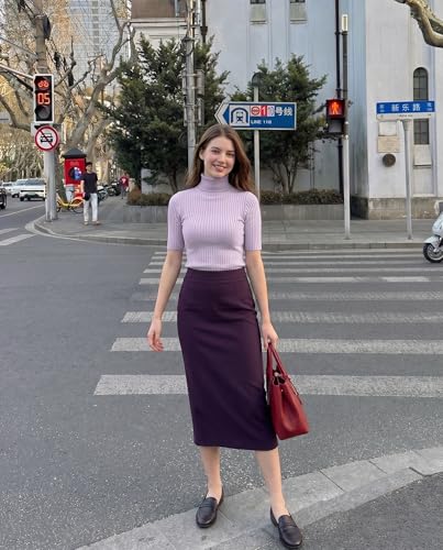 Image of v28 Women Turtleneck 1 /2 Half Sleeve Highly Stretchy Ribbed Knit Fitted Sweater