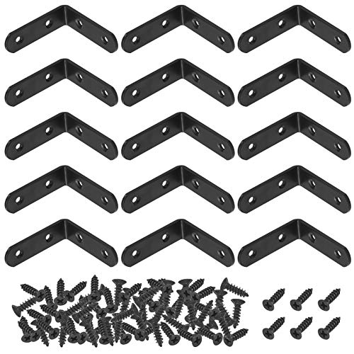 Mardatt 15 Set 65 x 65 mm Schwarze L-Halterungen für Ecken, 90-Grad-Winkel, Halterungen mit selbstschneidenden Schrauben, Set für Stuhl, Regal, Schrank, Möbel, , Gelenkstütze