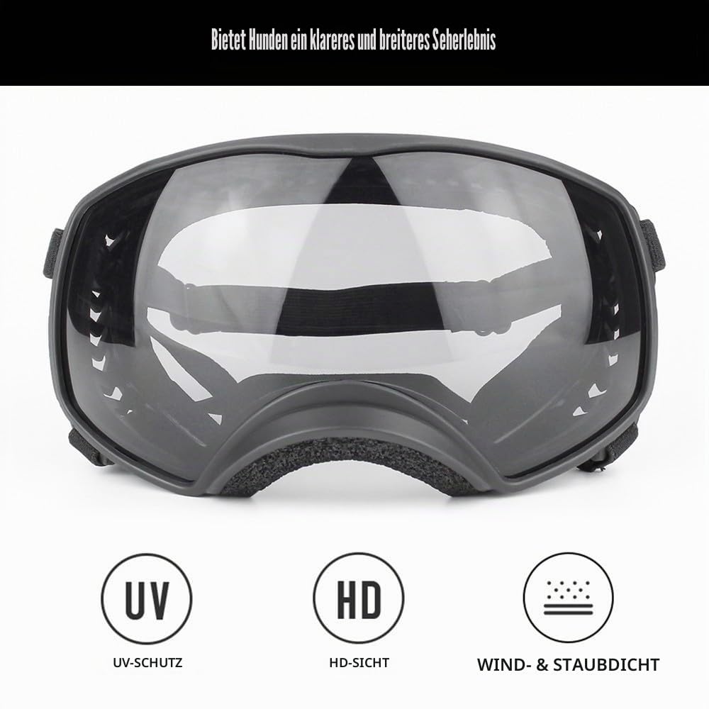 Hundebrille mit Weit Sichtfeld, Große Hunde Sonnenbrille, UV-Schutz Winddichte Schneedicht Hund Fliegerbrille mit verstellbarem Riemen für mittlere und große Hunde