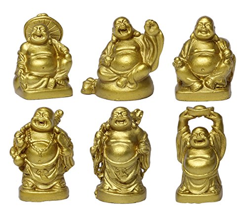 Feng Shui - lachende Buddhafiguren, goldenes Kunstharz, ca. 5 cm, 6-teiliges Set, BS019 Cover