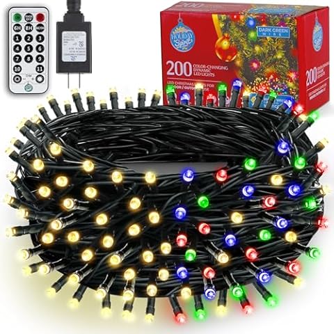 HOLIDAY SPIRIT - Color Changing Christmas Lights LED, 66ft 200 LED Color Changing Christmas Lights with Remote, Color Changing Fairy Lights, Color Changing Outdoor String Lights, Connectable Lights Cover