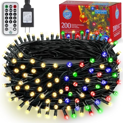HOLIDAY SPIRIT - Color Changing Christmas Lights LED, 66ft 200 LED Color Changing Christmas Lights with Remote, Color Changing Fairy Lights, Color Changing Outdoor String Lights, Connectable Lights