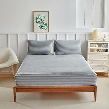 Velvet Fitted Sheet - Ultra Soft Bottom Sheet, 11" Deep Pocket with Elastic Edges, Plush Warm for All Seasons Gray,2 Pillowcases 19"x29"