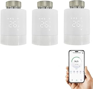 3 Stück Smartes Heizkörperthermostat, Heizungssteuerung per App und Smart Speaker, Geofencing, Fensteröffnungserkennung, Heizungsthermostat, Steuerung per Alexa-Google Assistant