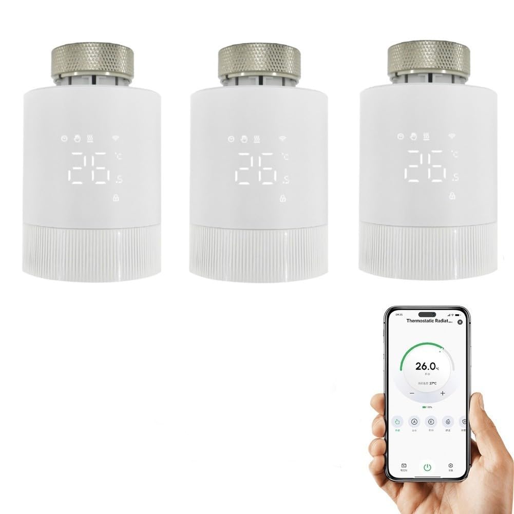 3 Stück Smartes Heizkörperthermostat, Heizungssteuerung per App und Smart Speaker, Geofencing, Fensteröffnungserkennung, Heizungsthermostat, Steuerung per Alexa-Google Assistant