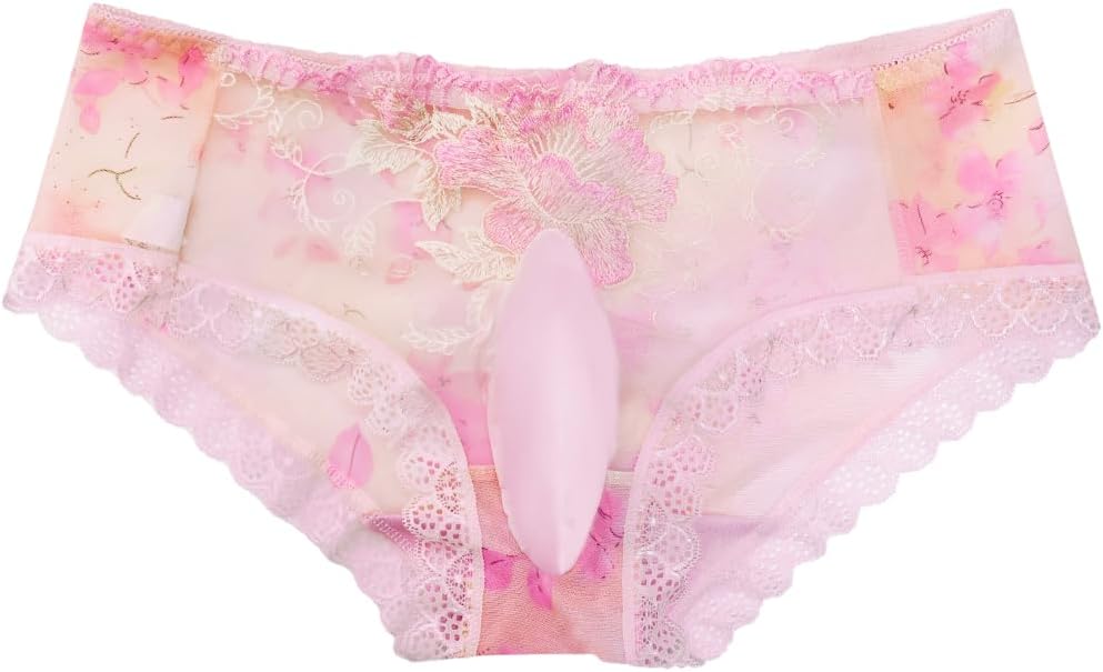 EHSUYAB Mens Sexy Lace Trim Sissy Panties with Pouch, Cross Dresser Male Lingerie Femboy Clothes, Floral Sheer Mesh Underwear