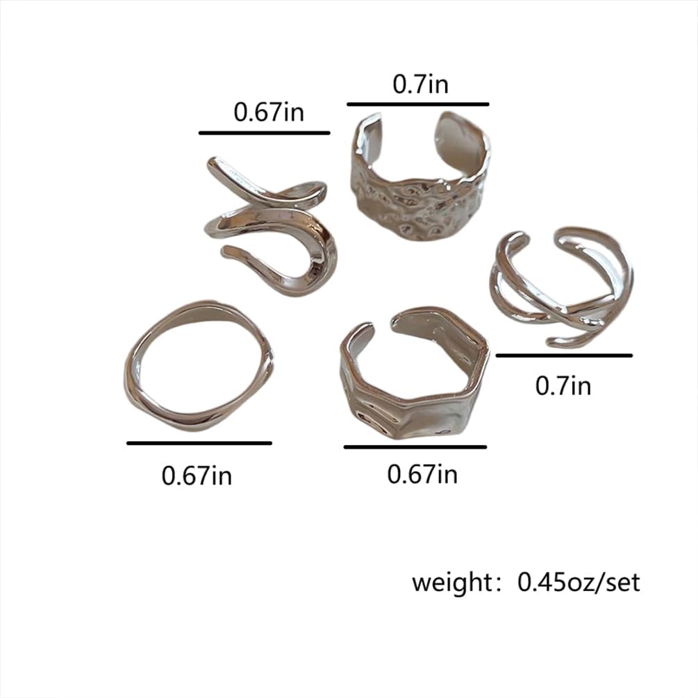 5Pcs Stacking Chunky Gold Pleated Knuckle Rings, Vintage Punk Silver Irregular Geometry Finger Open Ring Set for Women Trendy Party Daily Jewelry Gift - Image 2