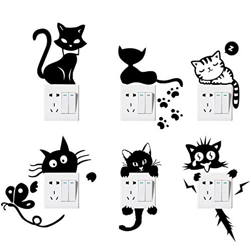 Yosemy Switch Sticker, [6 Pcs] Lovely Cute Cartoon Vinyl Wall Switch Sticker for Home Decoration, Light Switch Decor Decals