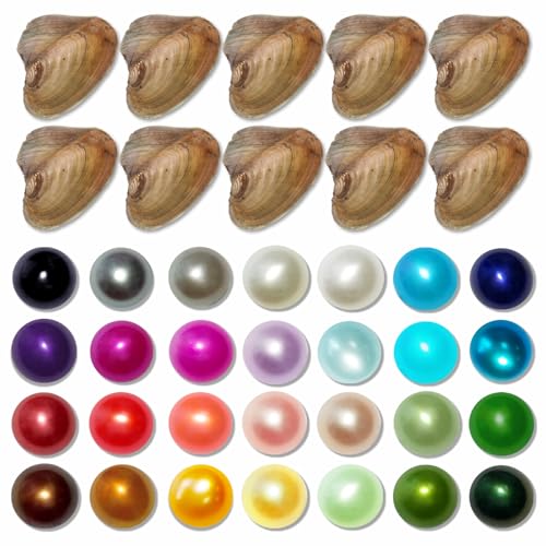 30PC Freshwater Pearl Love Wish Pearl Oyster with Round Pearl Inside Meaningful Color Cultured Oyster Pearls Beads for Jewelry Making Crafts Gifts(5.5-7.5mm, 30 PCS/Lot)