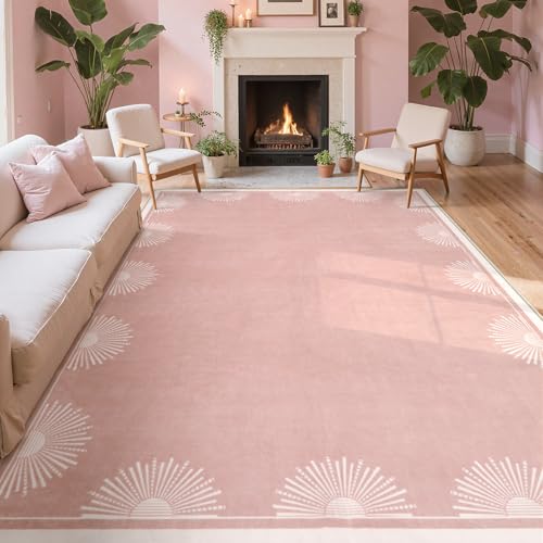 Hedlive Modern Pink 8x10 Rug for Living Room,Ultra Thin Washable Bedroom Rug 8x10 Under Bed, Non...