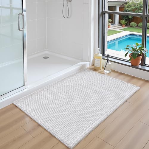 DEXI Bathroom Rugs 24x36, Non Slip Washable Bath Mat, Absorbent Chenille Bathmat, Ultra Soft Thick Carpet for Tub Shower Floor, White by DEXI - Image 5