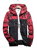 shepretty Herren Jacke Kapuzen Windbreaker Camouflage Zip-Hoodie Sportswear Laufjacke,Rot,L