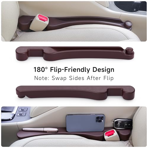 Image of Car Seat Gap Filler Set of 2, 3IN1 Seat Side Gap Filler Plug with Storage Slot & Hook Function, Soft Foam Universal Fit Car SUV Truck Fill Gap Between Seats Console Organizer(Narrow Espresso brown)