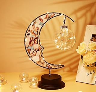 Twinkle Personalized Moon Lamp Custom 6 Photo Moon Light Lunar Lamp Photo Night Light Christmas Birthday Gifts for Women Men Boyfriend Mom, Multicolour