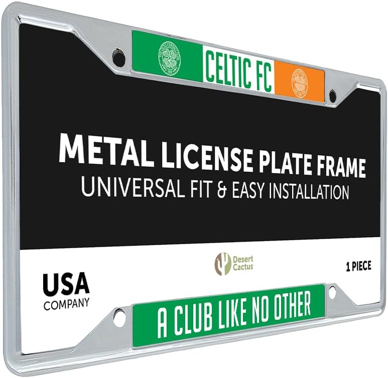 Desert Cactus Celtic FC License Plate Frame Scottish Bhoys Celts Football Soccer Car Tag Holder for Front or Back of Car Officially Licensed Metal (Frame - Design D)